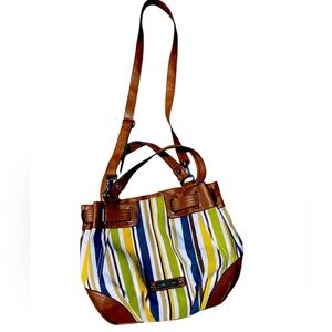 Etianne Aigner Canvas Vintage Striped Brown and Multicolor Shoulder Bag